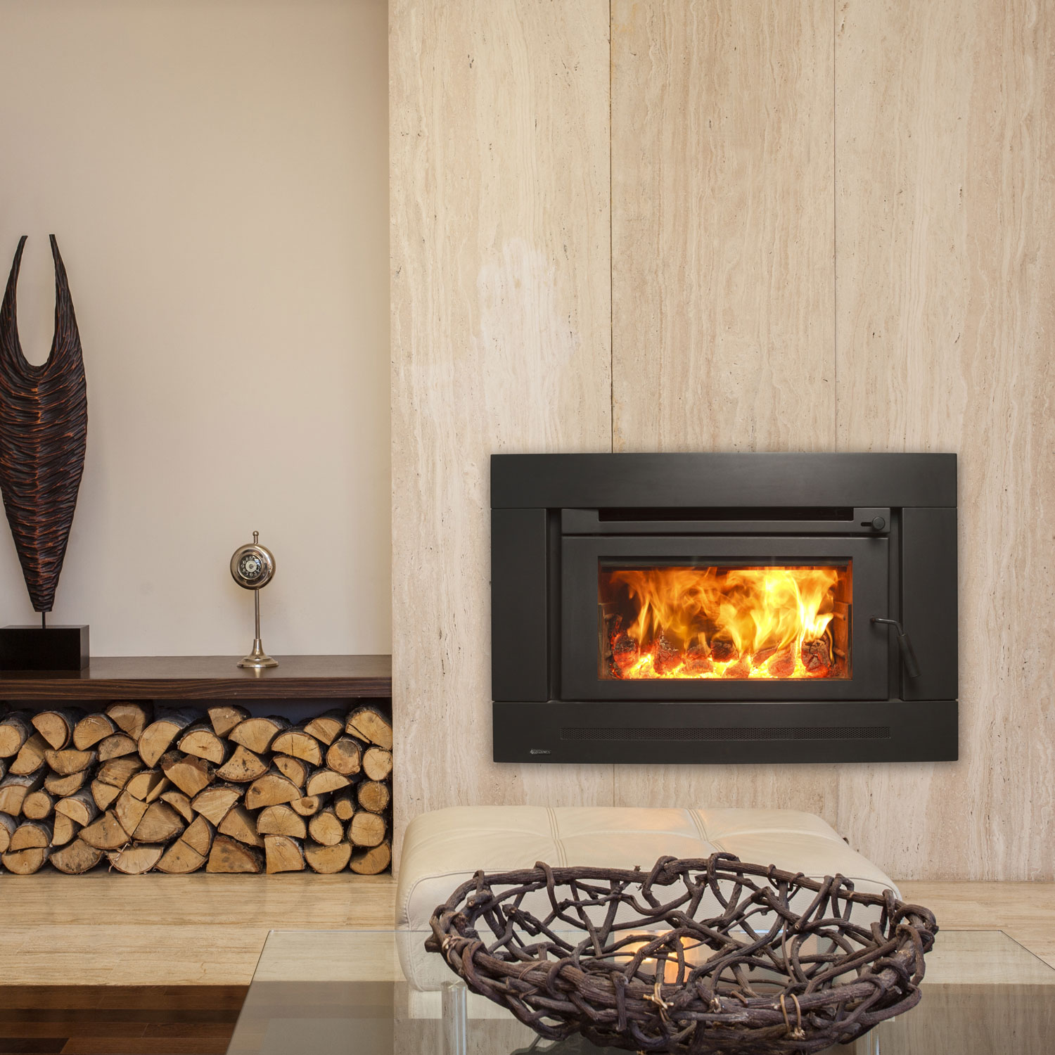 Regency Berwick inset wood fire in neutral stylish setting