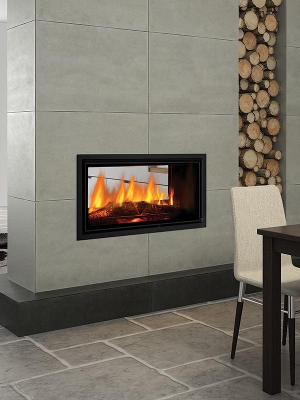 Regency Mansfield insert fireplace in open dining and living room setting