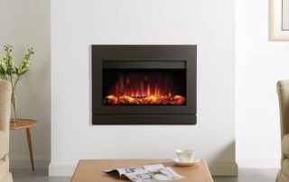 Electric fireplace heater in white fireplace
