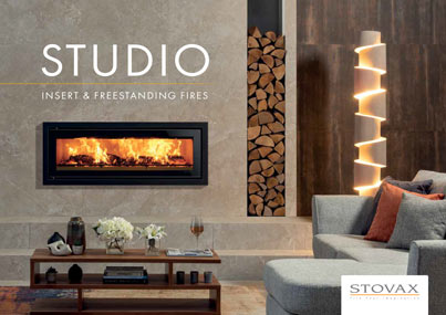 Stovax studio insert and freestanding fires brochure cover image and link to view