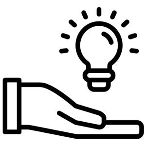 hand with lightbulb icon